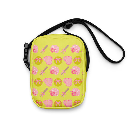 Pink and Yellow Softball Crossbody Bag