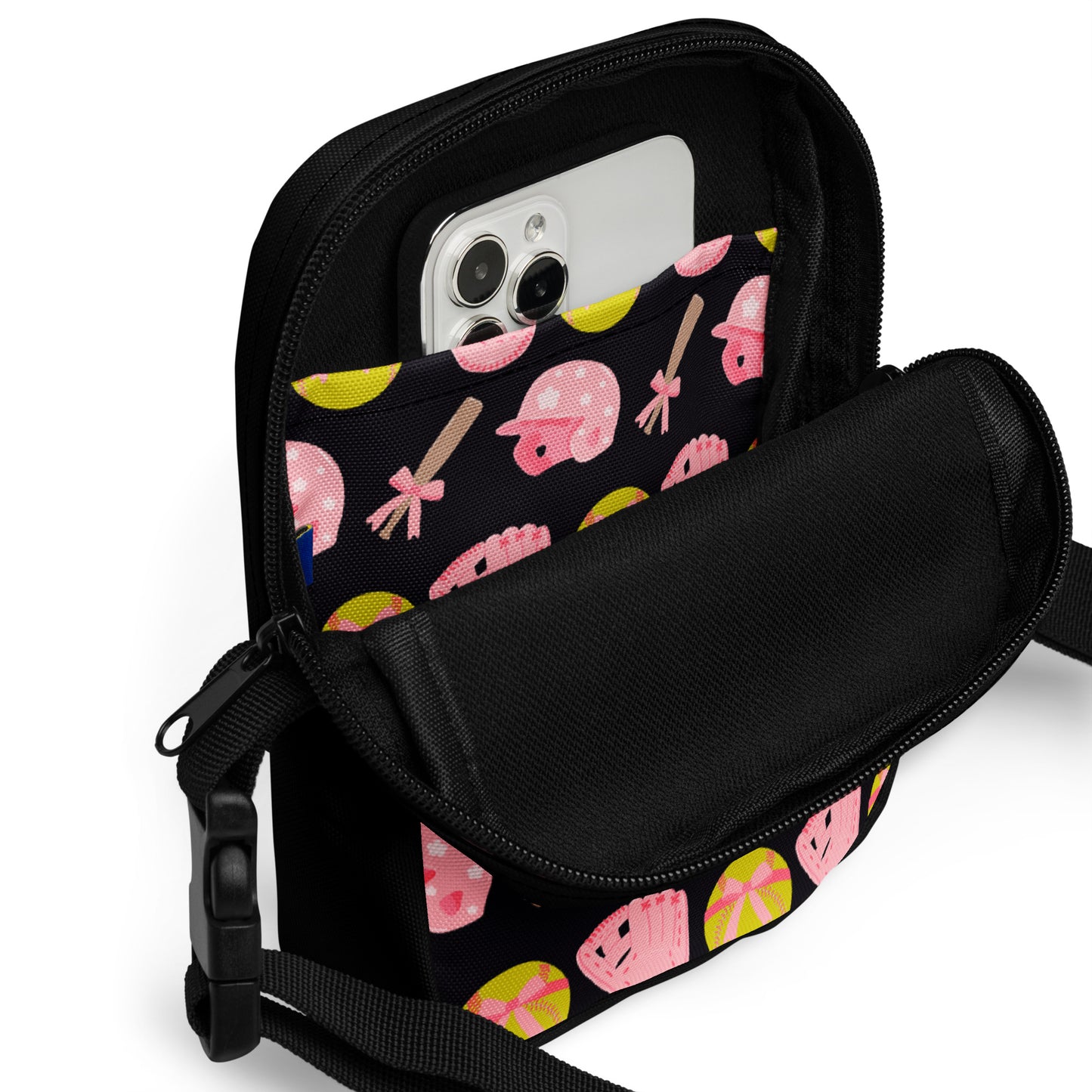 Pink and Black Softball Crossbody bag