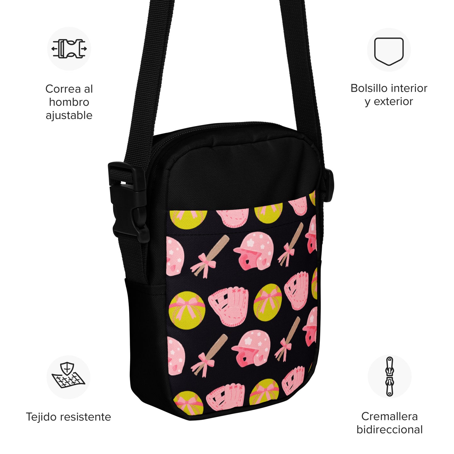 Pink and Black Softball Crossbody bag