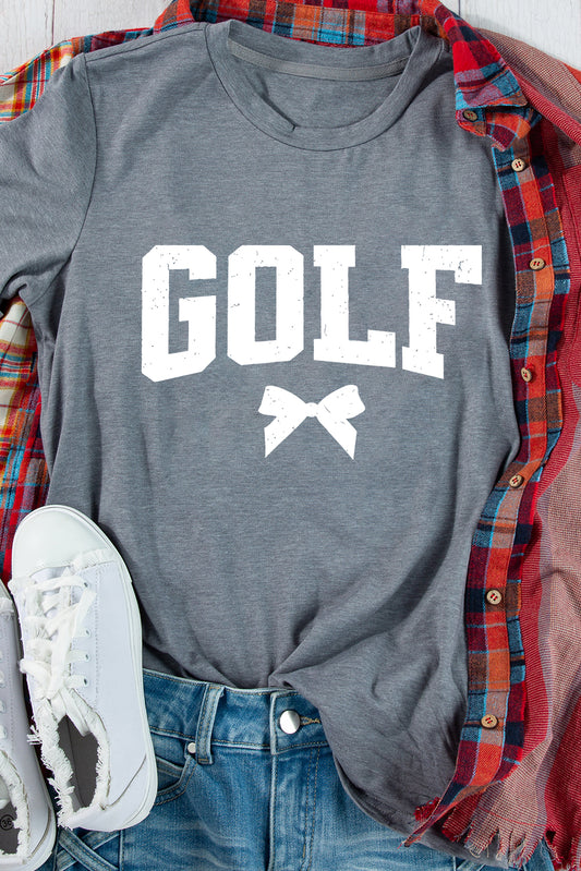 Gray GOLF Bow Heat Transfer Printing Casual T Shirt