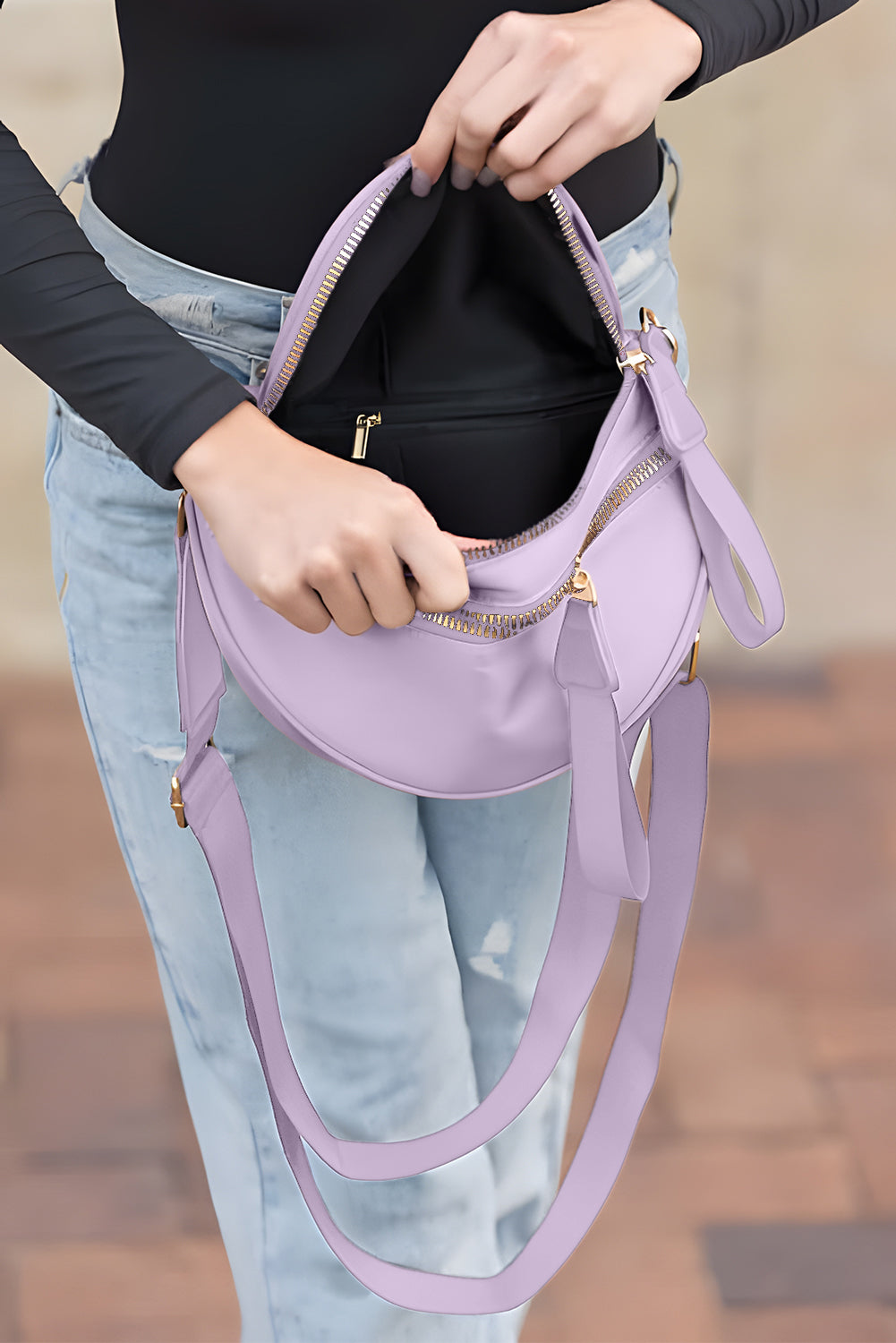Fiery Red Wide Strap Double Zipper Crossbody Bag