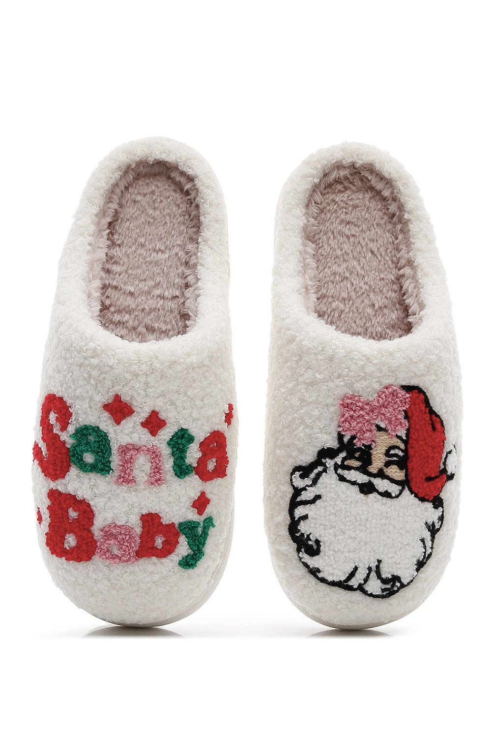 White Cute Santa Baby Holiday Winter Slippers