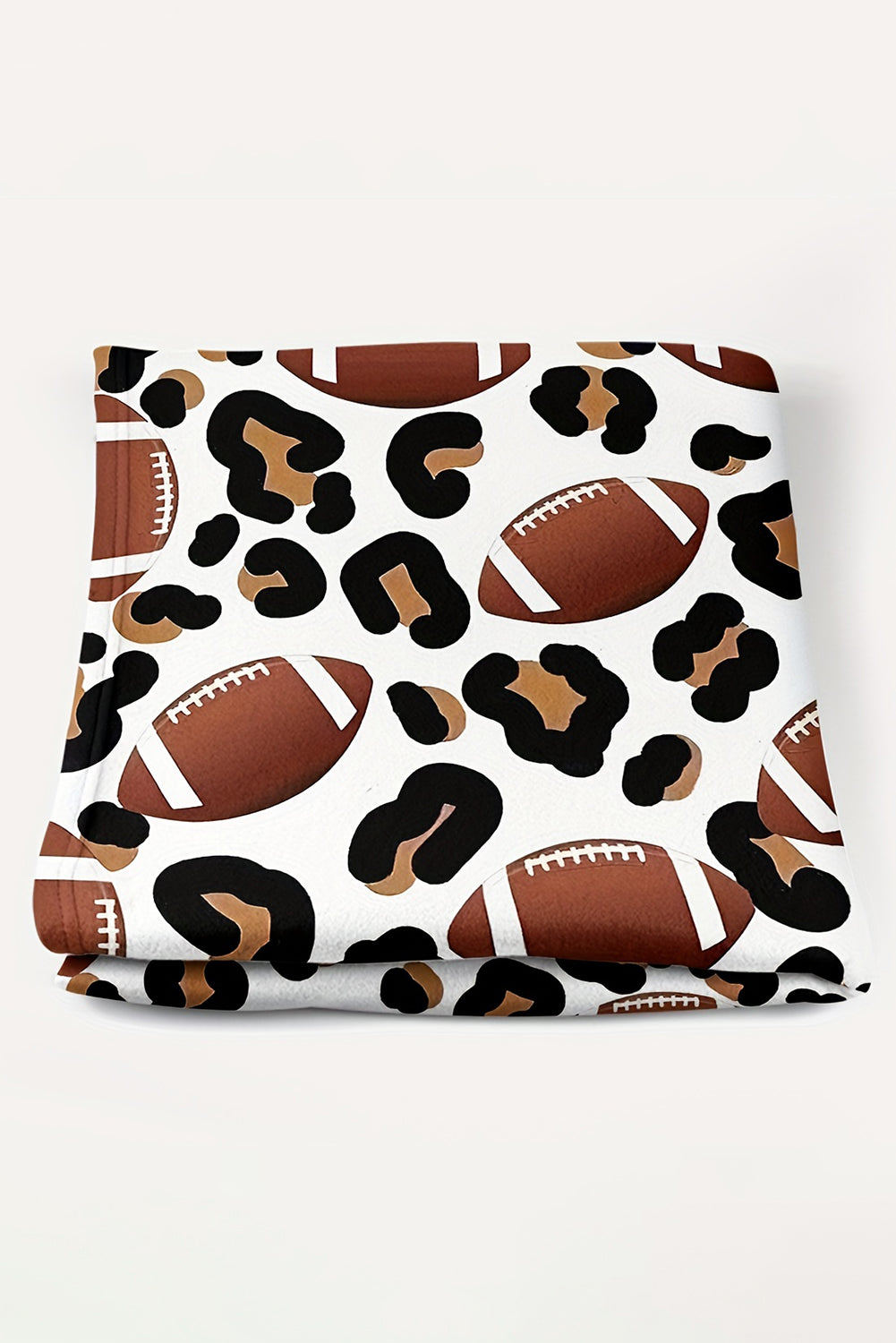 White Leopard & Football Print Flannel Blanket