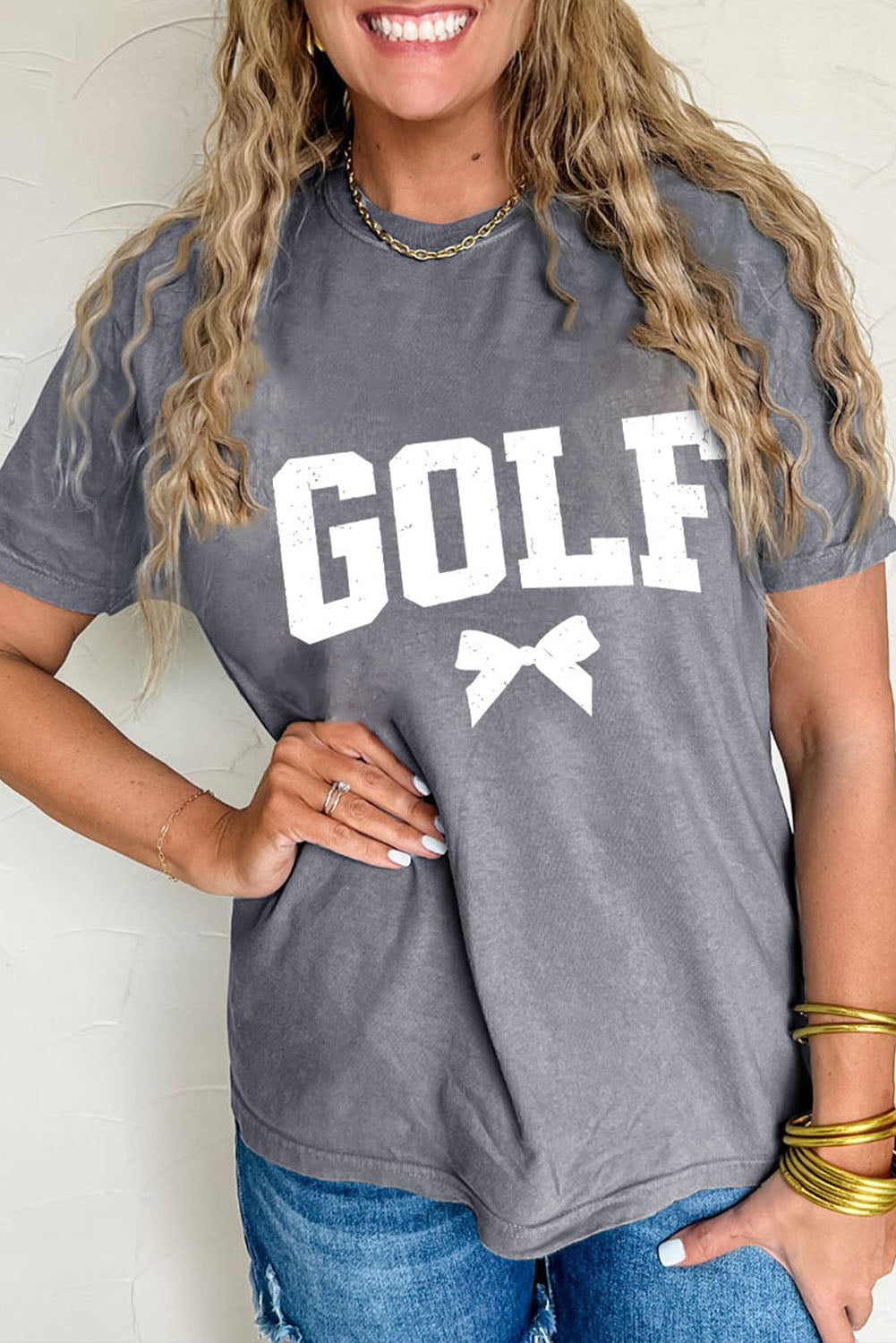 Gray GOLF Bow Heat Transfer Printing Casual T Shirt