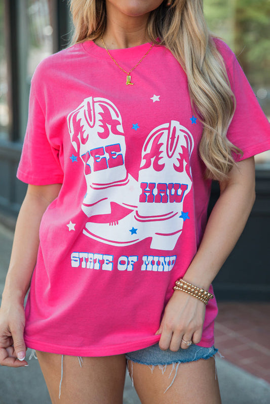 Rose Red YEE HAW Boots Graphic Crew Neck Tee