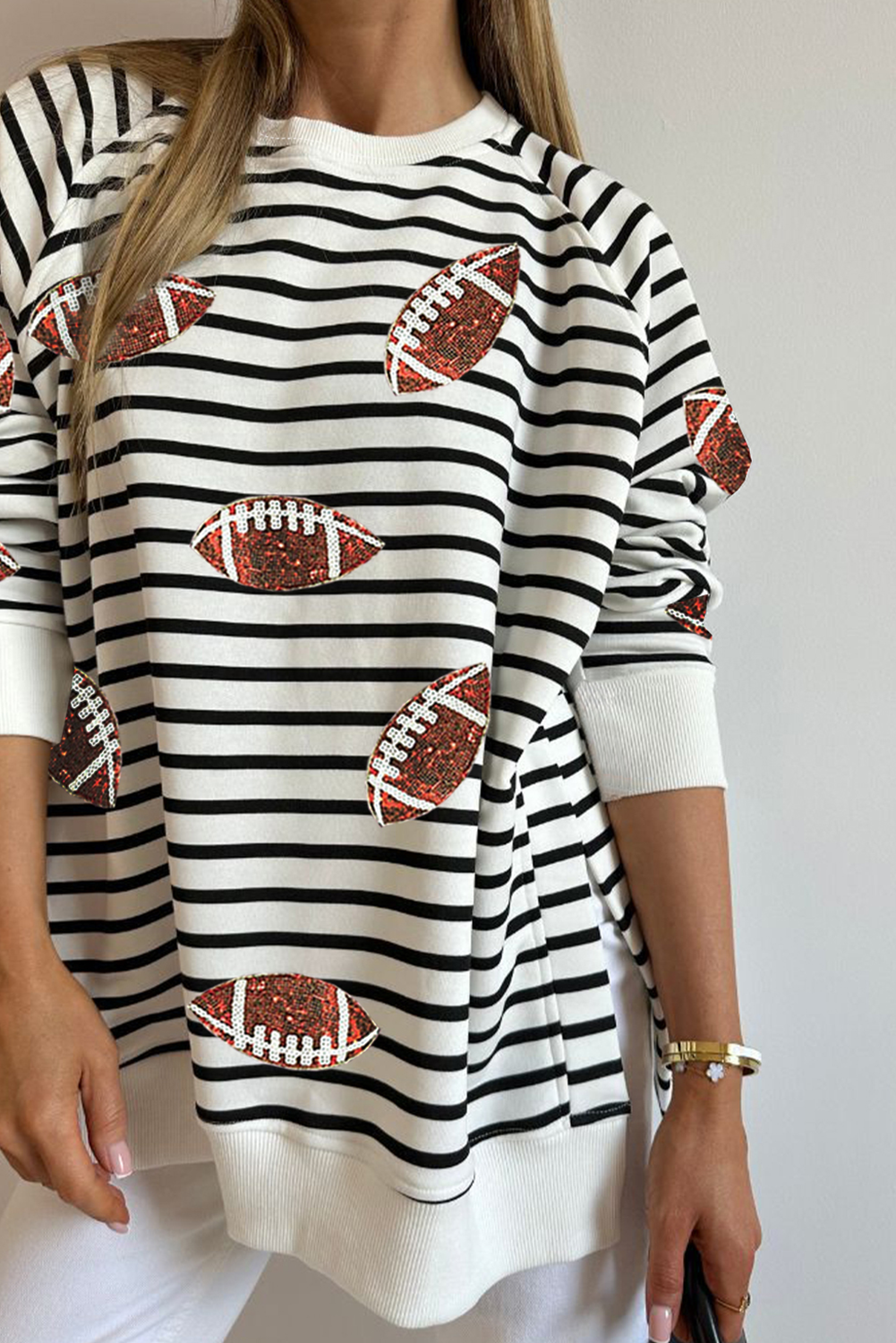 Black Stripe Sequin Football Oversized Sweatshirt