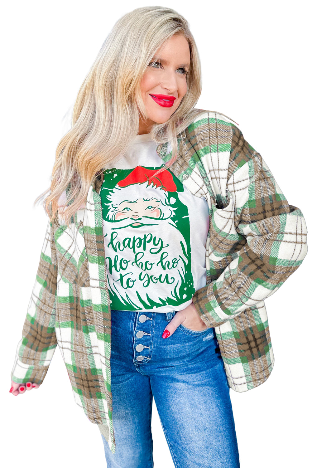 Red Christmas Plaid Casual Flannel Shacket