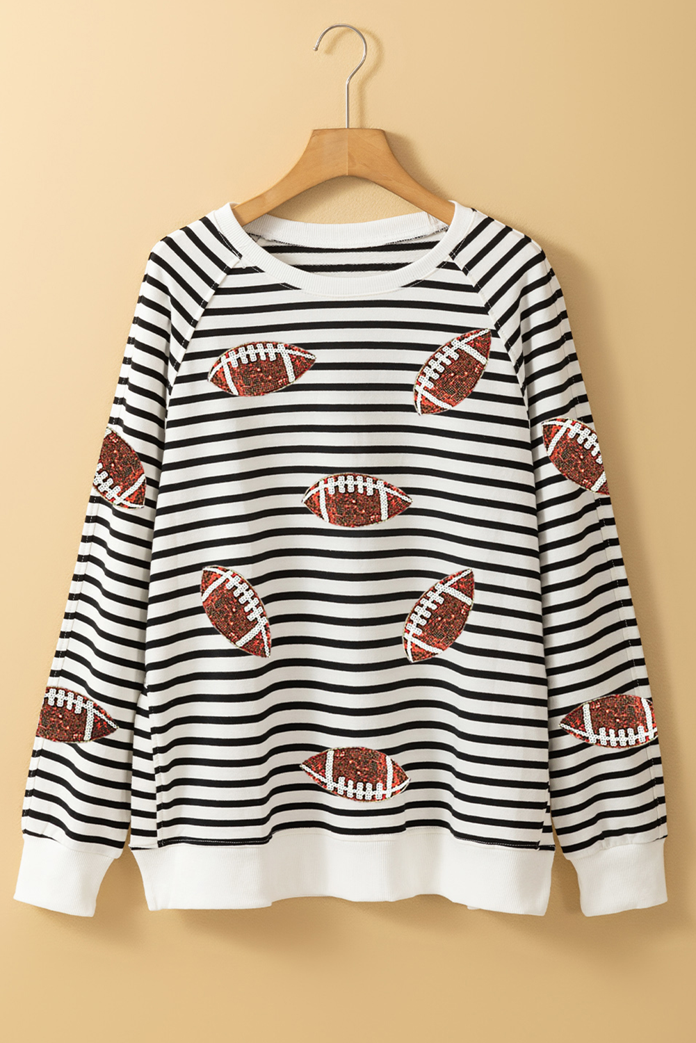 Black Stripe Sequin Football Oversized Sweatshirt