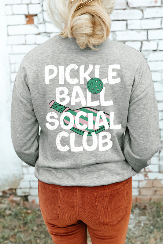 Gray PICKLE BALL SOCIAL CLUB Game Day Heat Transfer Printing Graphic Sweatshirt