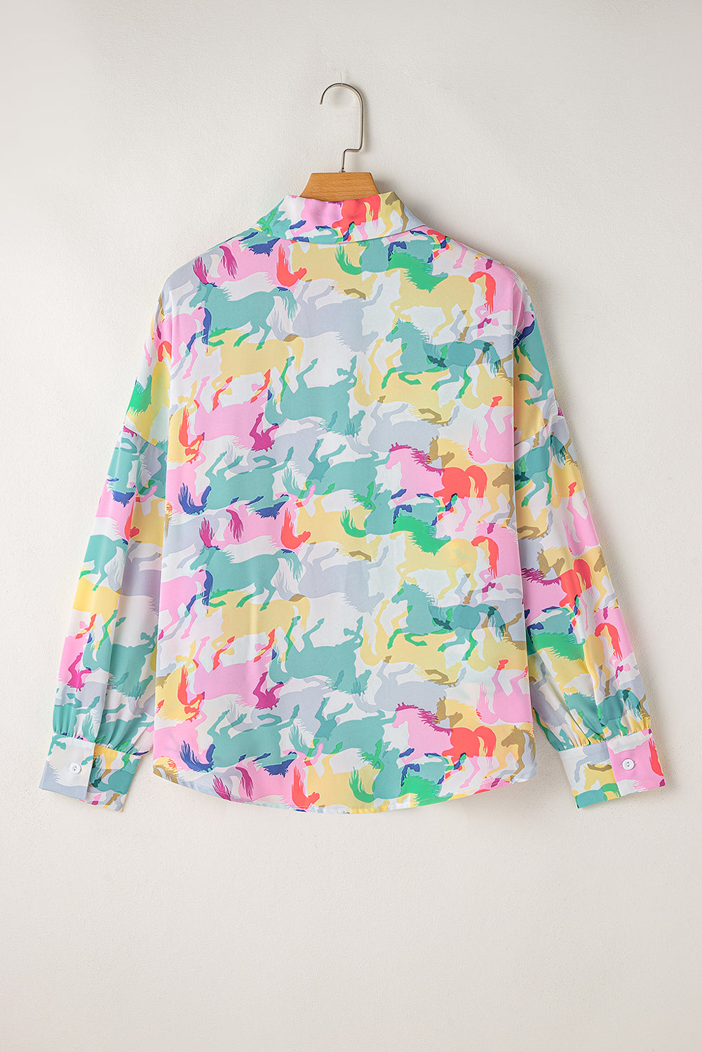 White Colorful Horse Print Long Sleeve Shirt