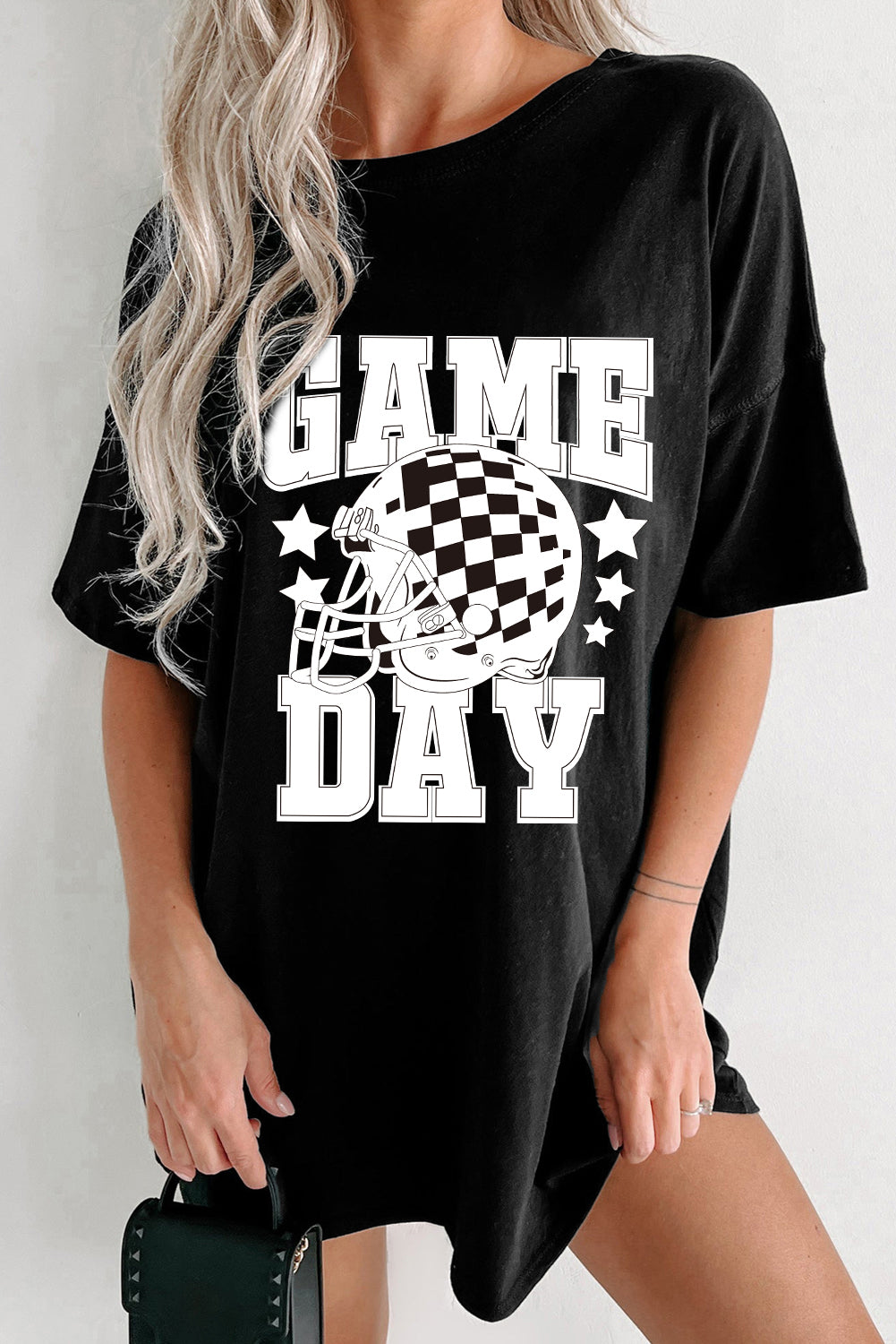 Checkerboard Football Helmet Printed Oversized T Shirt