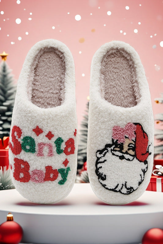 White Cute Santa Baby Holiday Winter Slippers