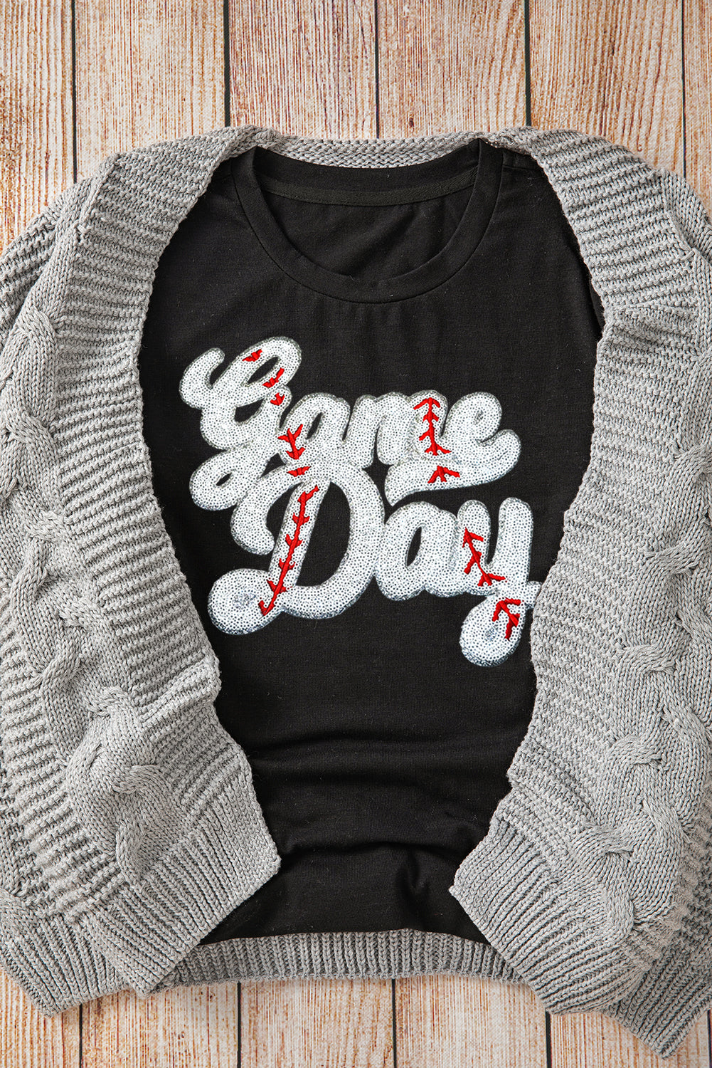 Black Game Day Baseball Graphic Crew Neck Tee