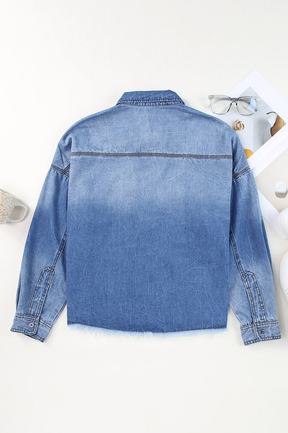 Sequin Football Raw Hem Denim Jacket