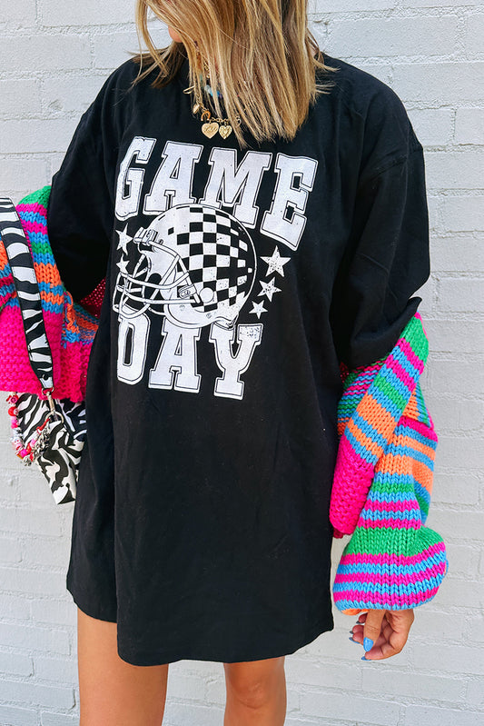 Checkerboard Football Helmet Printed Oversized T Shirt