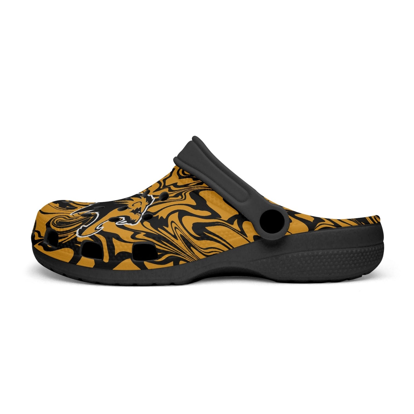 Psychedelic Orange and Black Lions "Crocs"