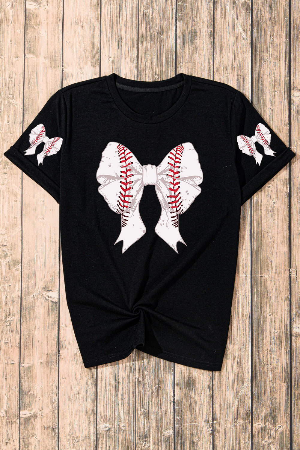 Red Bow Tie Baseball Print Graphic Tee