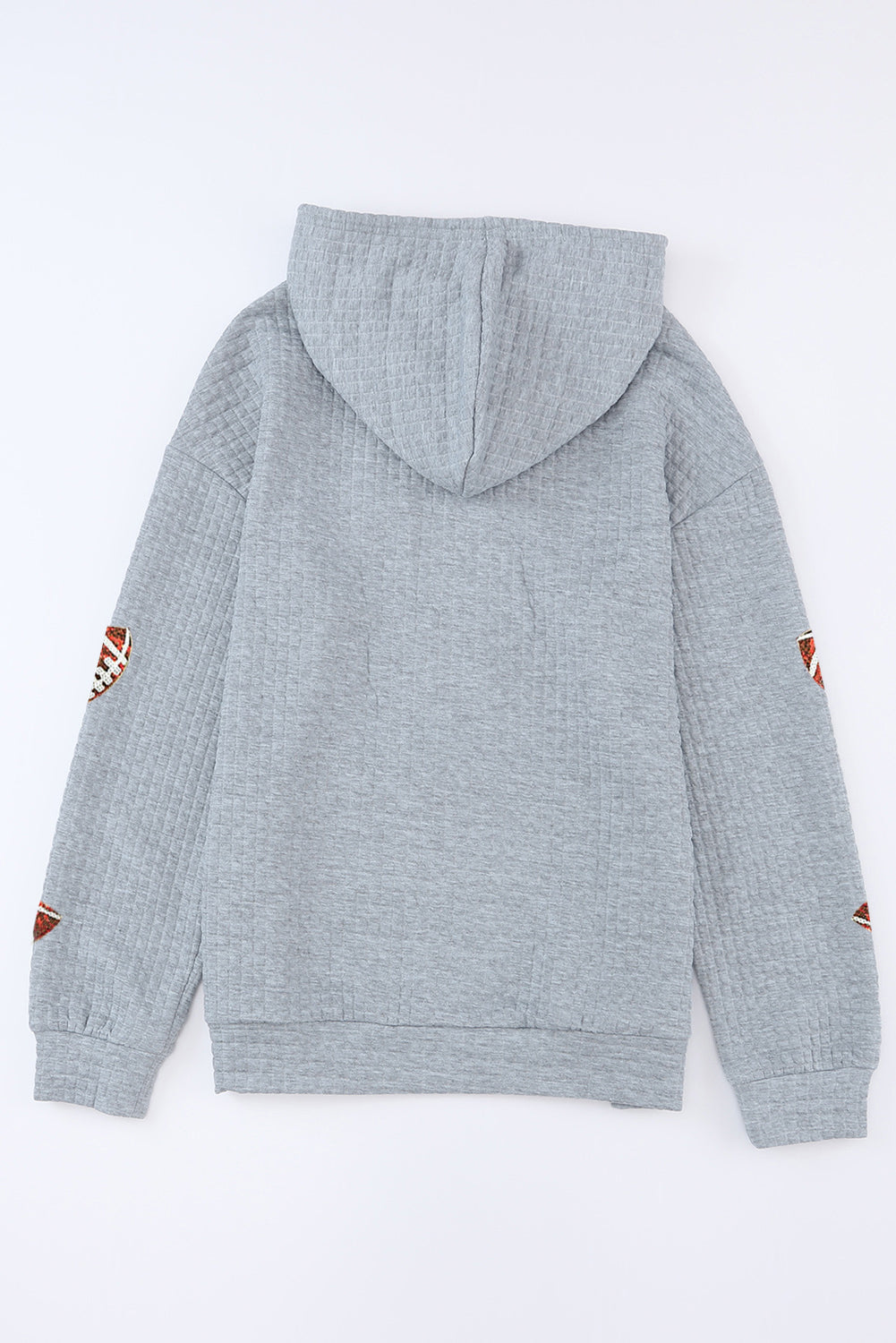 Waffle Knit Sequin Football Kangaroo Pocket Loose Hoodie