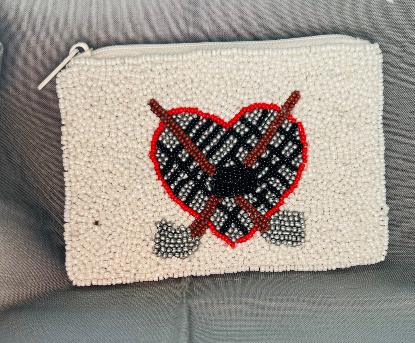 Love Hockey Beaded Zipper Pouch