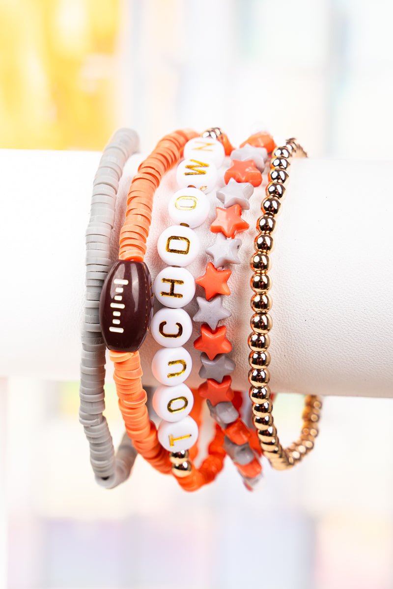 ORANGE AND GRAY 'TOUCHDOWN' BEADED BRACELET SET