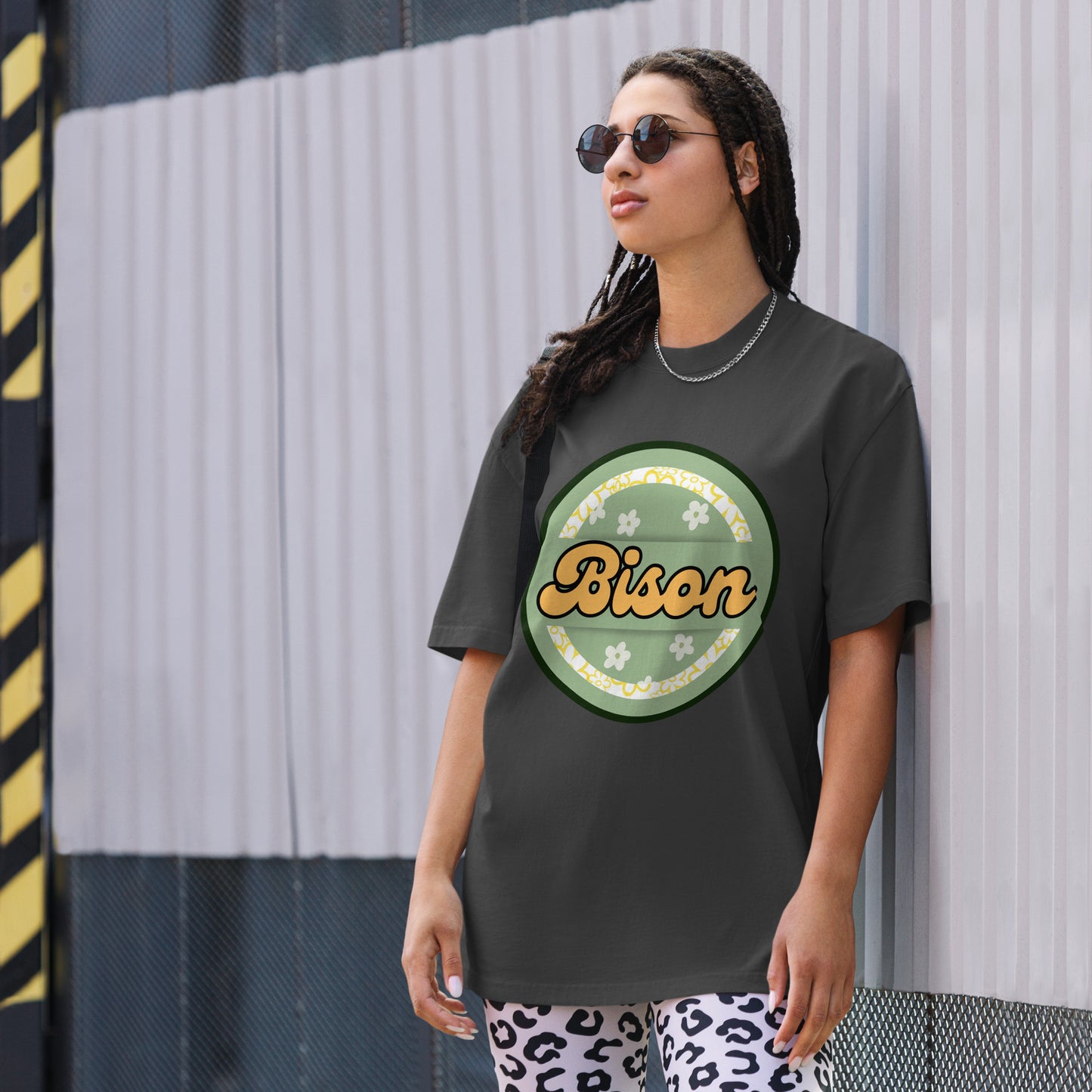 Bison Retro Flowers Oversized Faded T-shirt