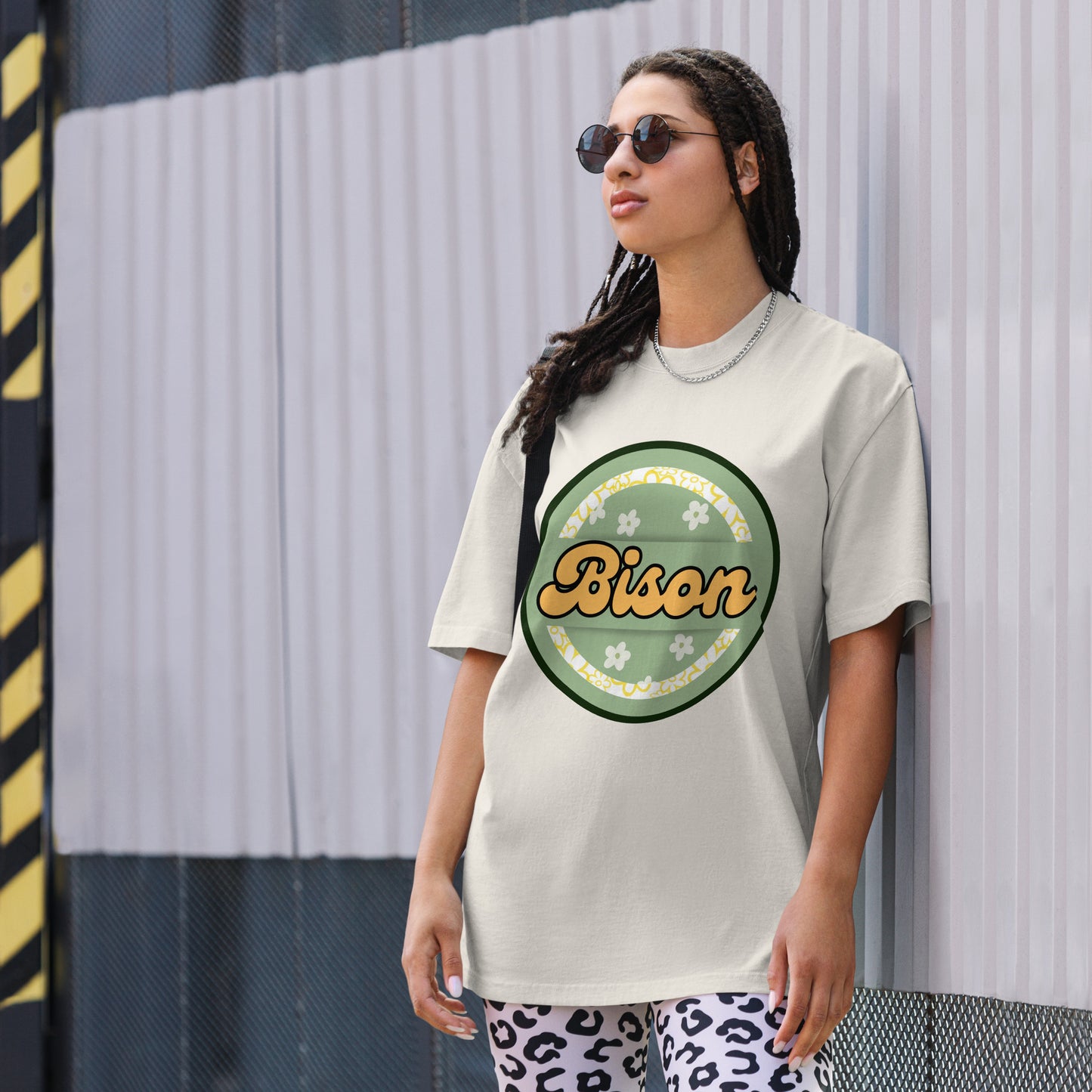 Bison Retro Flowers Oversized Faded T-shirt