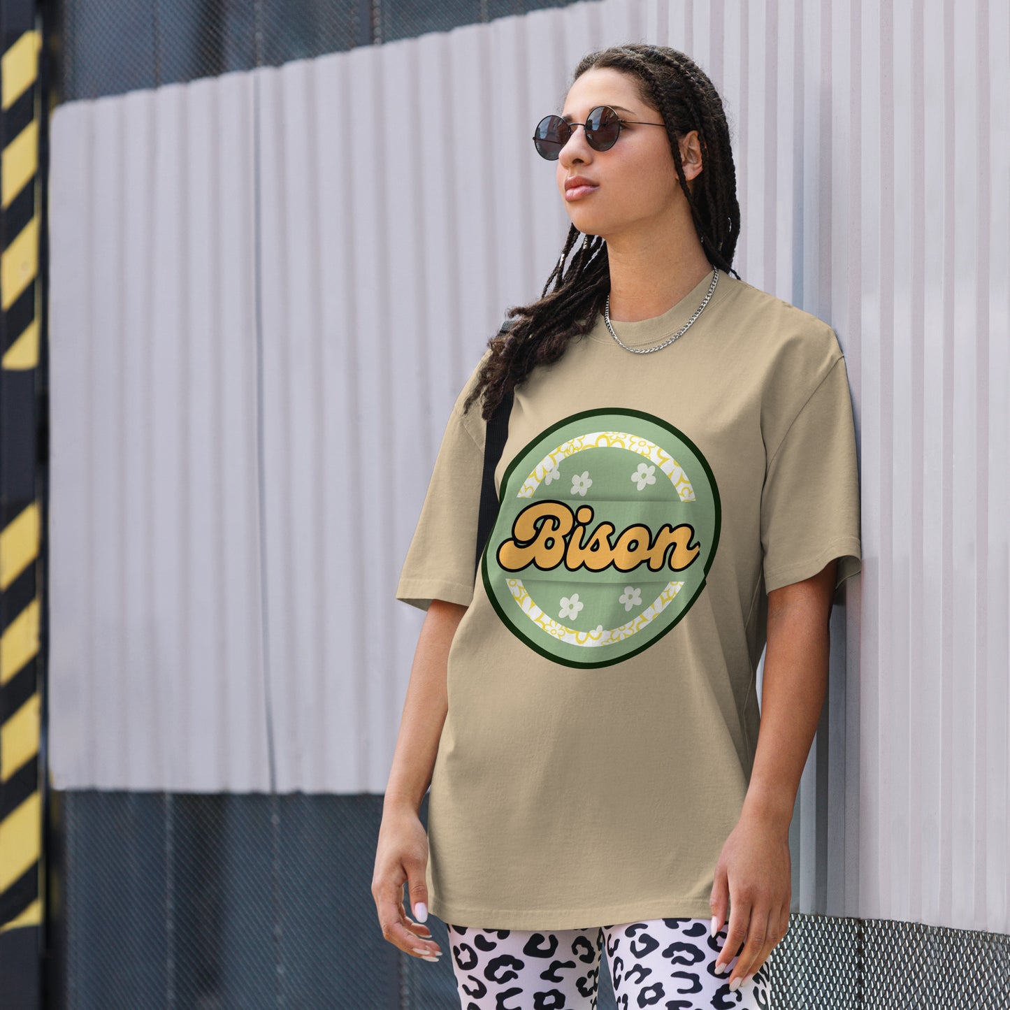 Bison Retro Flowers Oversized Faded T-shirt