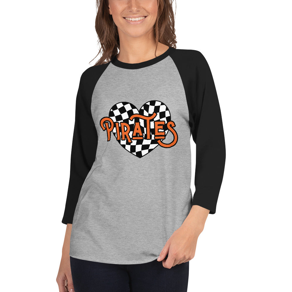 Orange and Black Retro Pirates 3/4 Sleeve Raglan Shirt