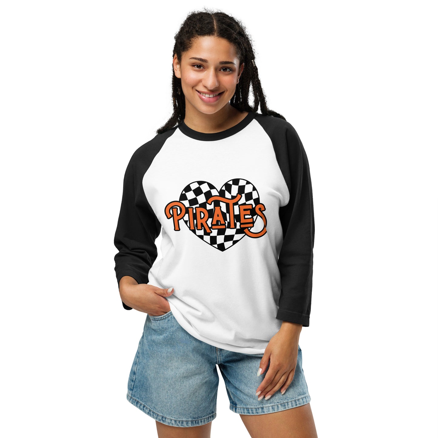 Orange and Black Retro Pirates 3/4 Sleeve Raglan Shirt