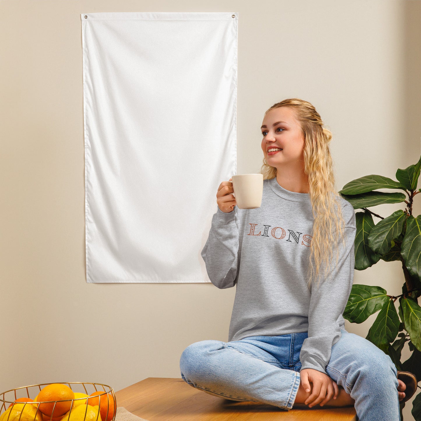 Lions (Orange and Black Letters) Embroidered Unisex Sweatshirt