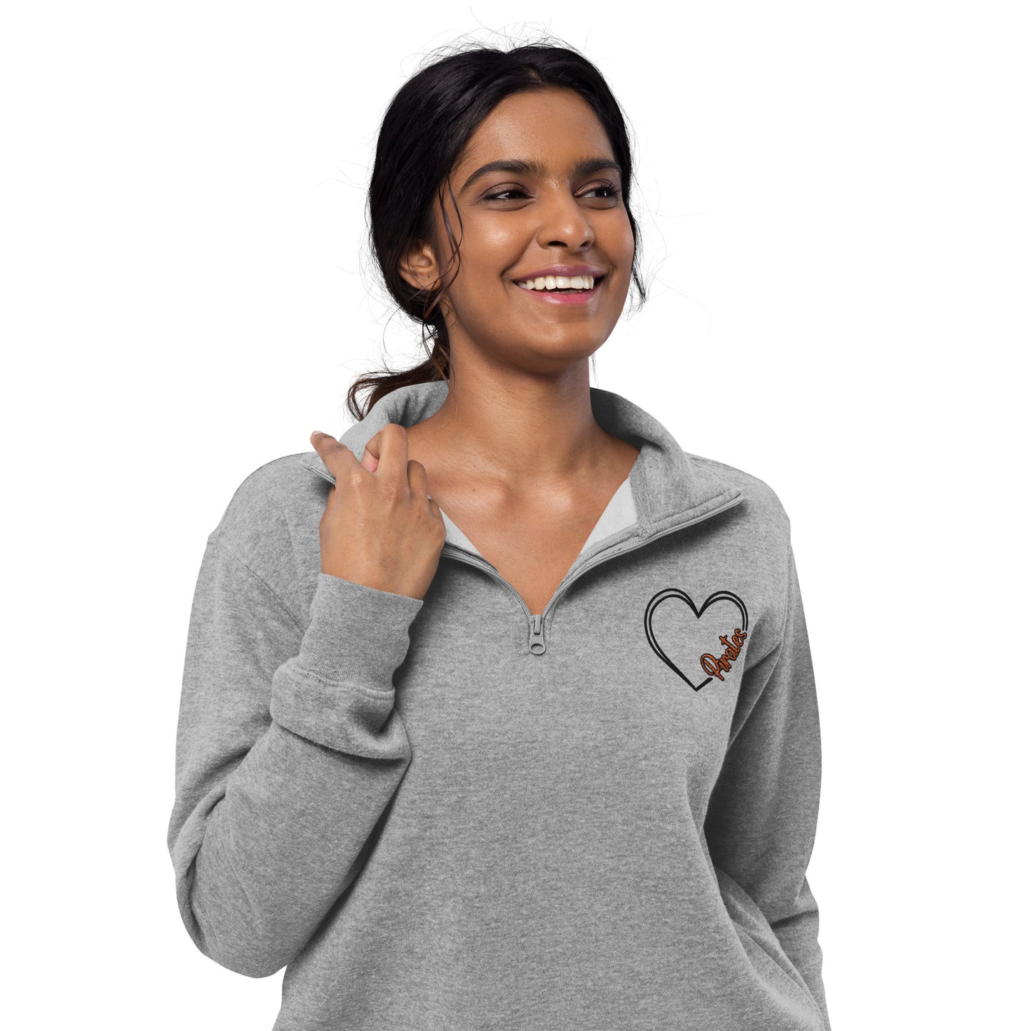 Orange and Black Pirate Heart Embroidered Unisex Fleece Pullover