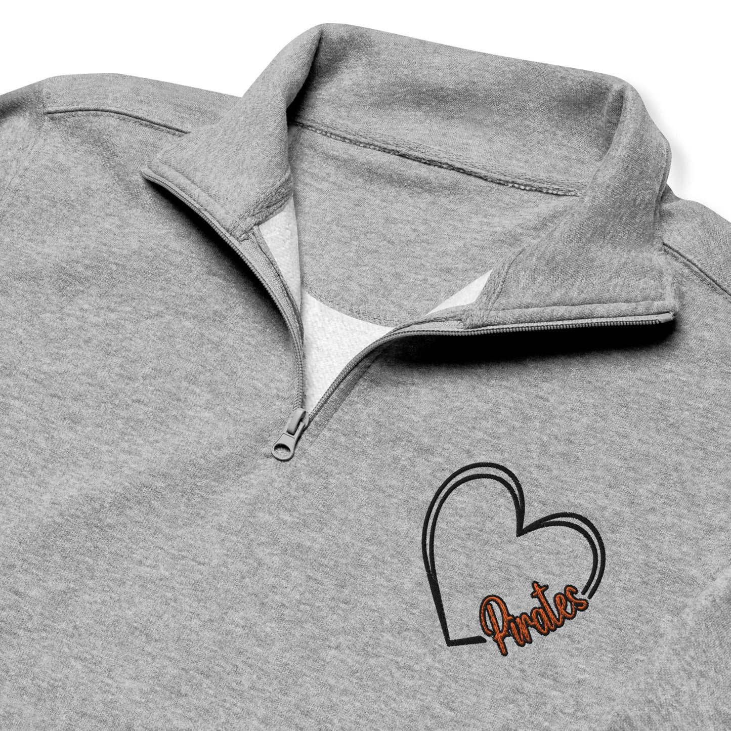 Orange and Black Pirate Heart Embroidered Unisex Fleece Pullover