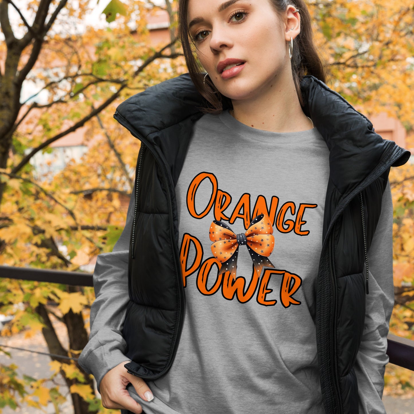 Orange Power Bow Long Sleeve Tee