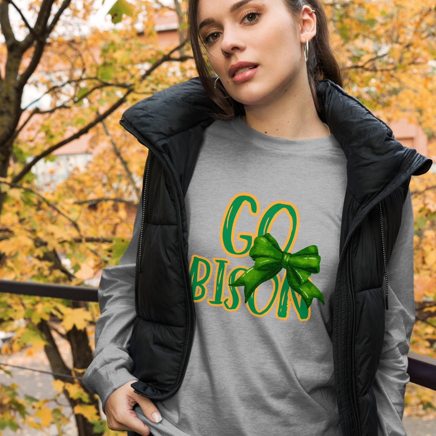 Go Bison Bow Long Sleeve Tee